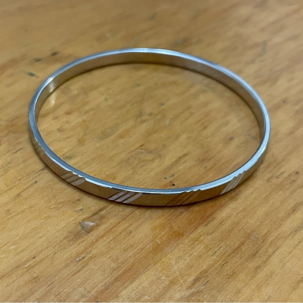 Monet Silver-Tone Diagonal Pattern Engraved Bangl… - image 1